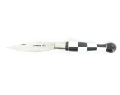 Nontron Virole N° 25 - Bowl - Checkerboard - Ebony Wood And White Corian Handle, Aluminium Insert