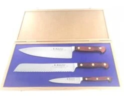 Sabatier Auvergne - Oak Wood Box - 8" Cooking Knife - 8" Bread - 4" Parer